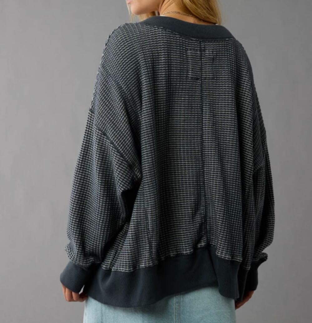 NWOT AE Big Hug Sweatshirt Blue White Oversized Medium